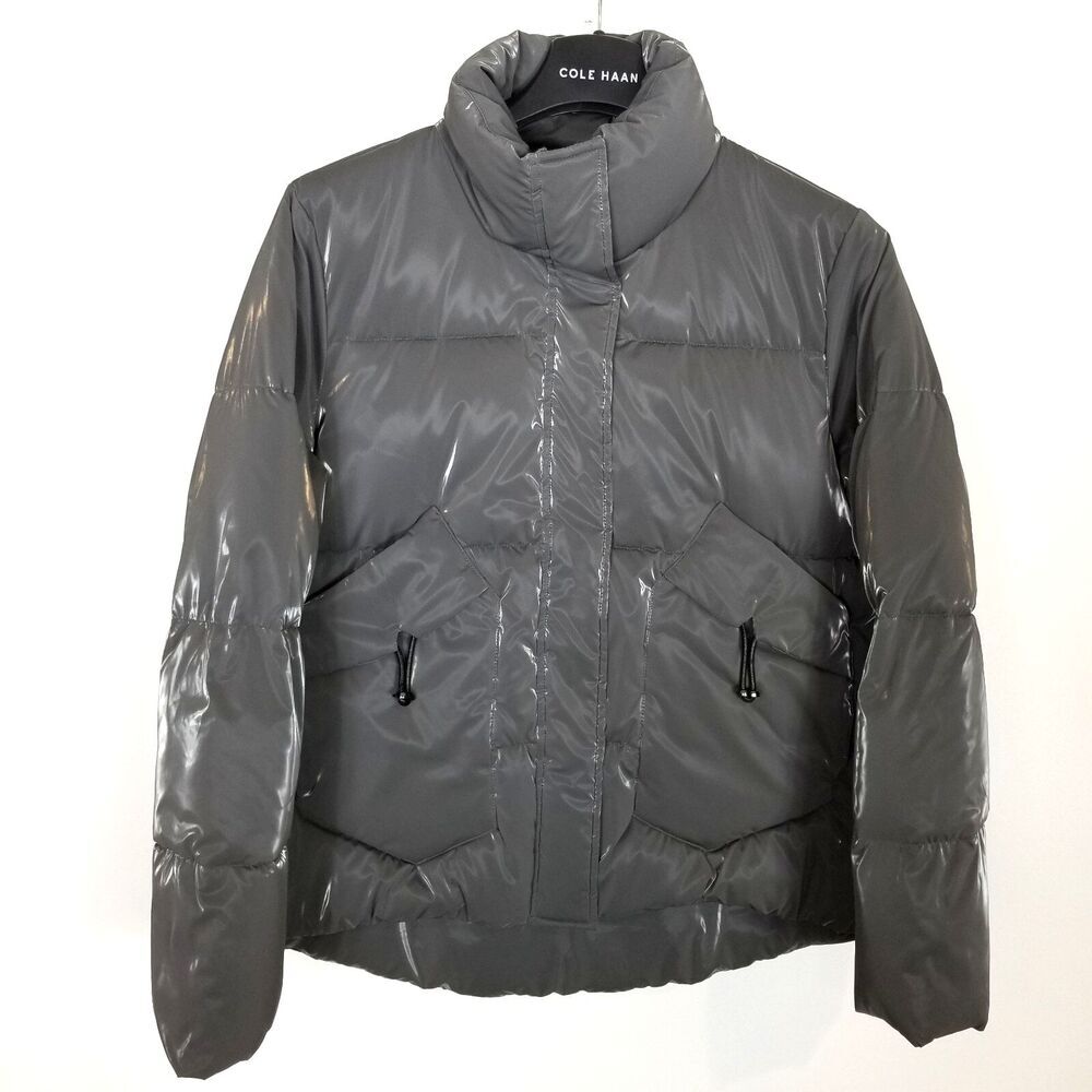 Charlie B Spice Solid Liquid Puffer Jacket Sz XS Gray Zip Up High Neck Insulated